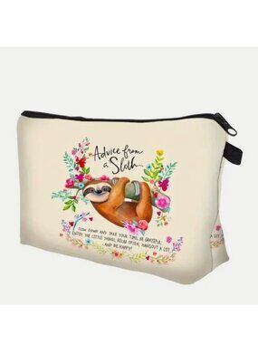 Sloth Cosmetic Bag Makeup Clutch Pouch Travel Happy Flowers Organizer Namaste